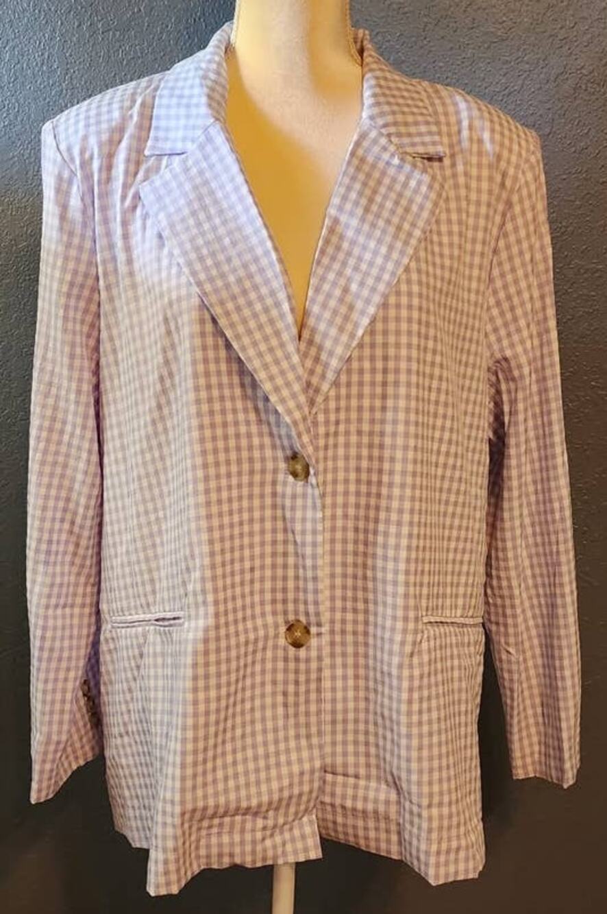 Cyrus Women's Purple & White 2 Button Front Closure Gingham Blazer Size Large